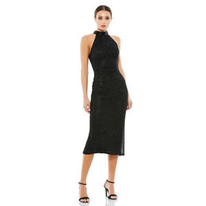 Mac Duggal HAND EMBELLISHED FAUX WRAP FLUTTER SLEEVE GOWN, Sz 2,‎ Black, A5531